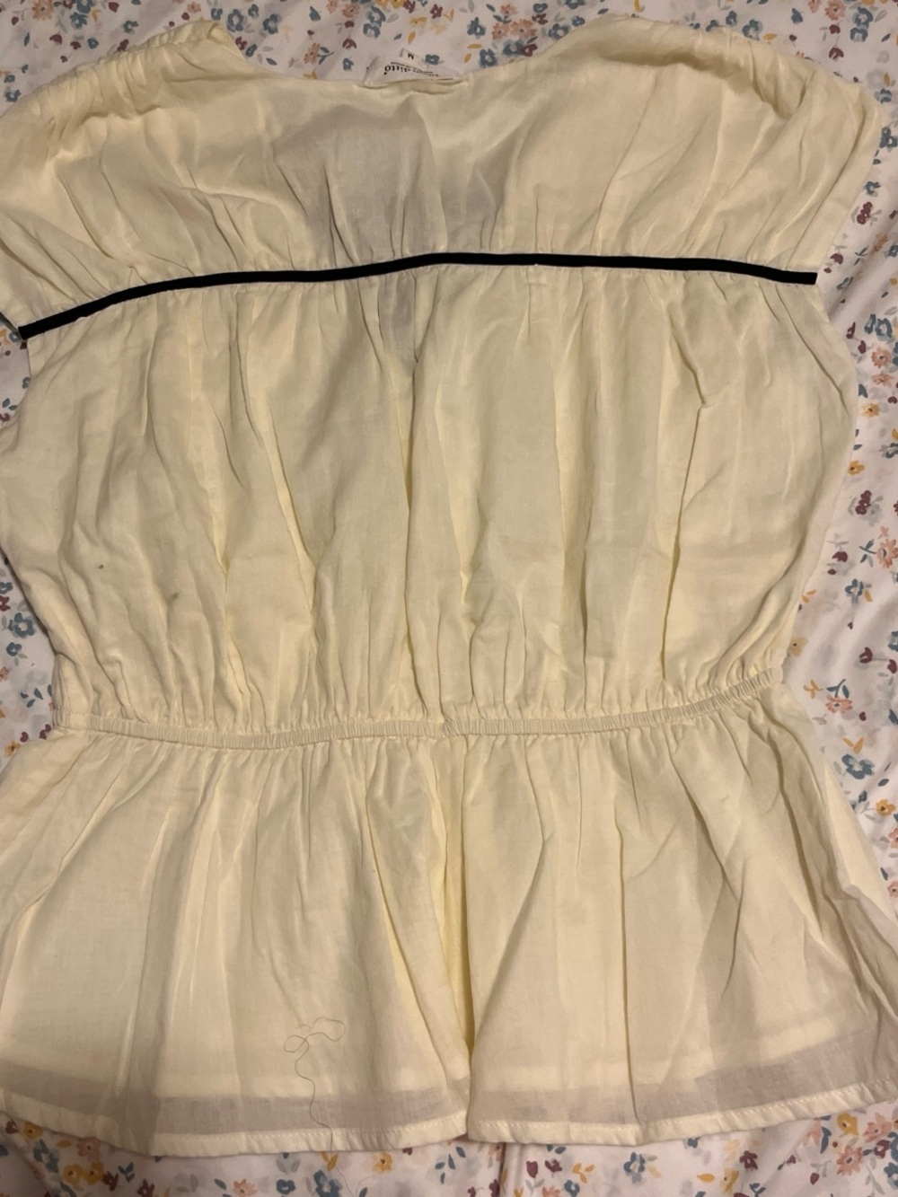 Kids Cream Strapless Peplum One-Piece with Black Trim